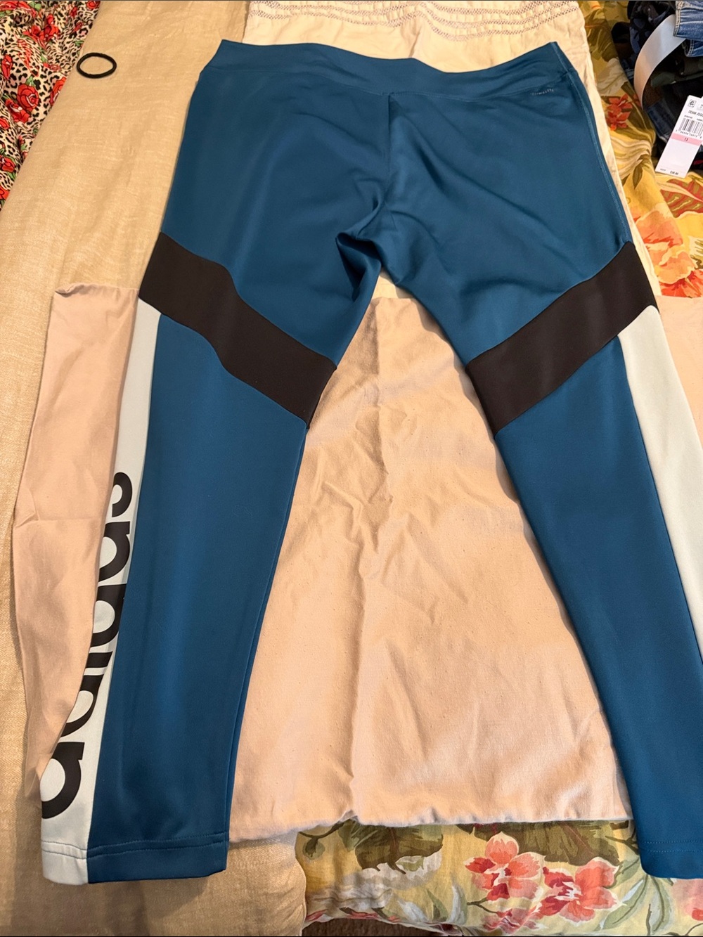 adidas Teal and Black Colorblock Womens Leggings with Light Blue Panel